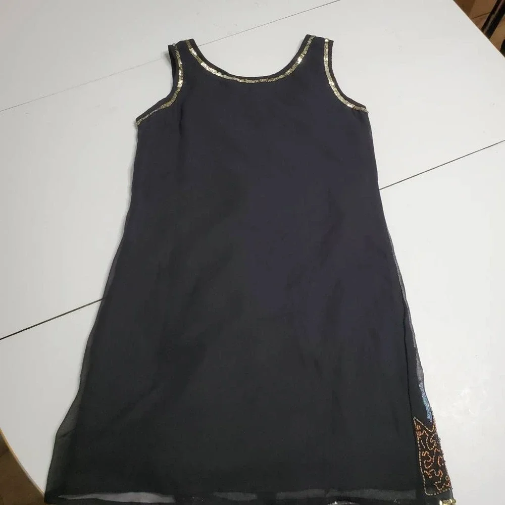 Raan Collection Womens Tank Dress Black Abstract Lined Pullover Beaded‎ Boho M